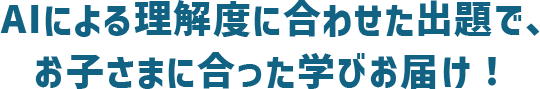 AIによる理解度に合わせた出題で、お子さまに合った学びをお届け！